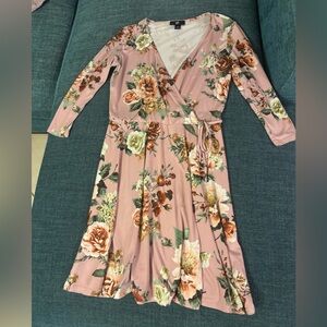 Iz Byer Dusty Rose Floral Wrap Dress